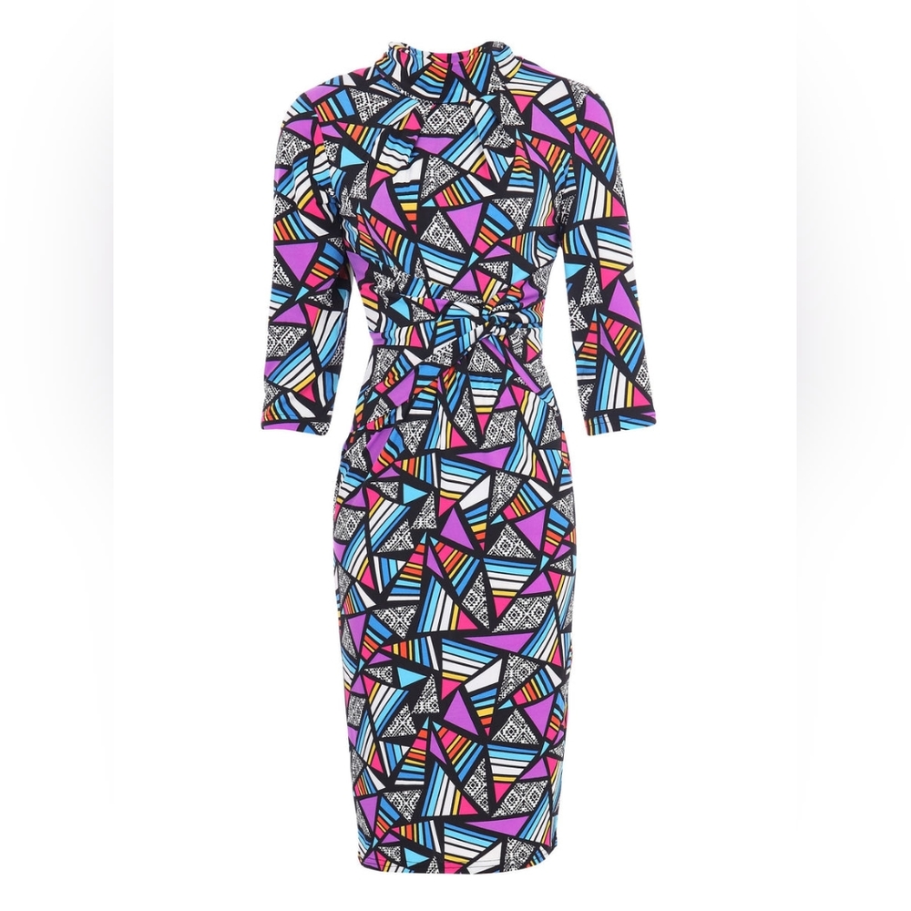 Jolie Moi UK 12 (US 8) Retro Twist Bodycon Royal Multi - Picture 5 of 12